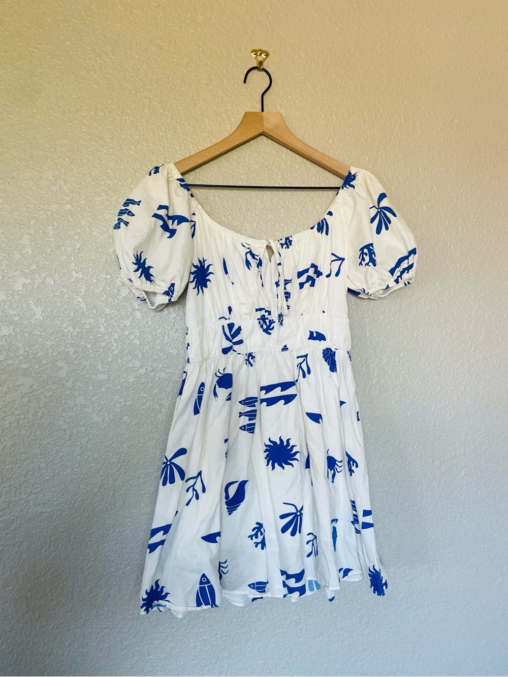 Billy J White & Blue Beach Print Mini Dress